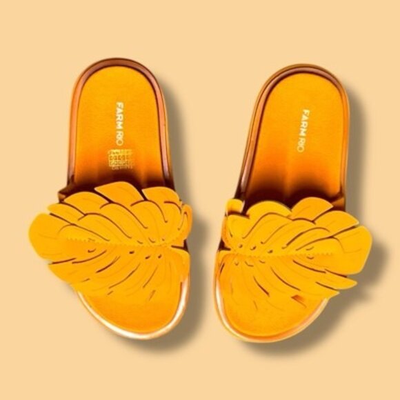 FARM Rio Shoes - Women's Monstera Yellow Platform Slide Sandals size US 9-9.5 EUR 40